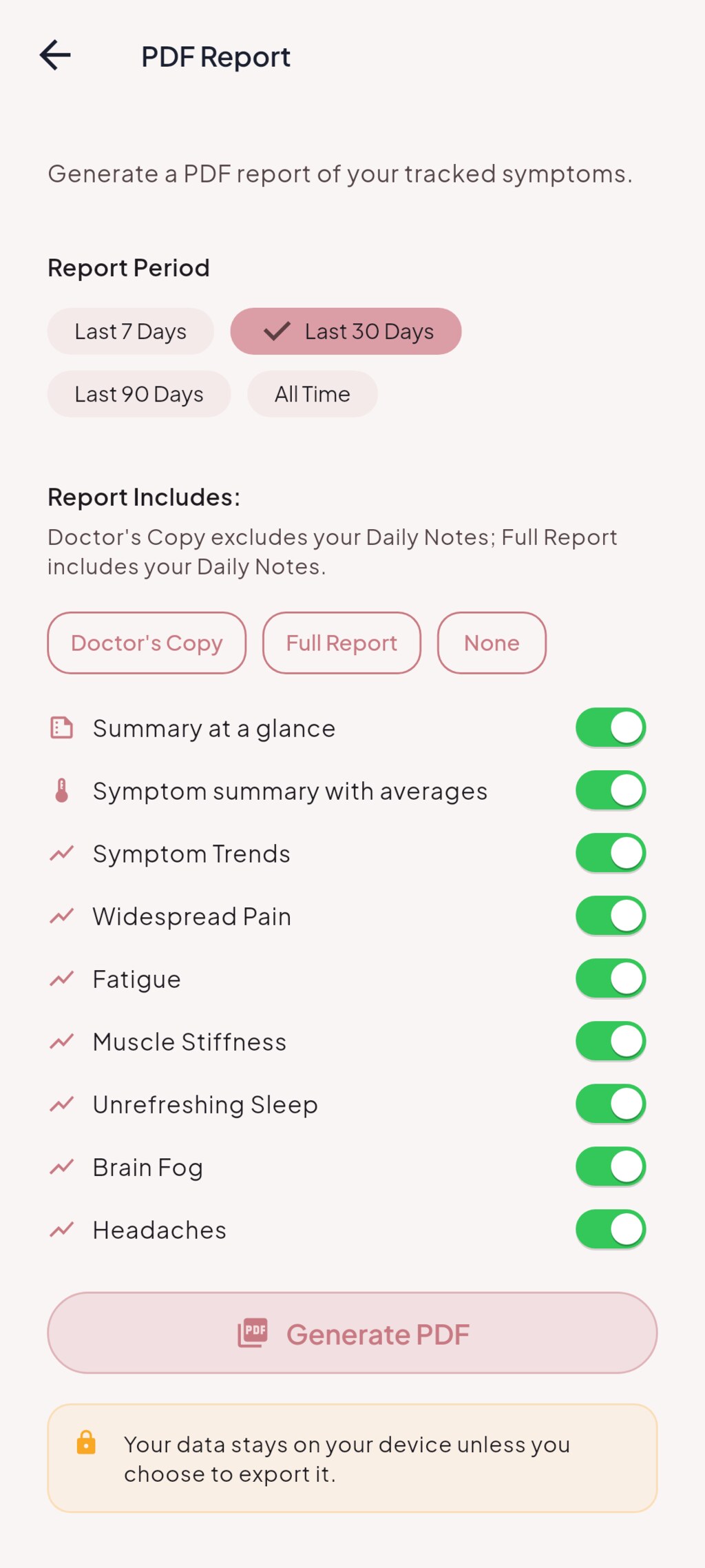 Doctor-ready PDF report