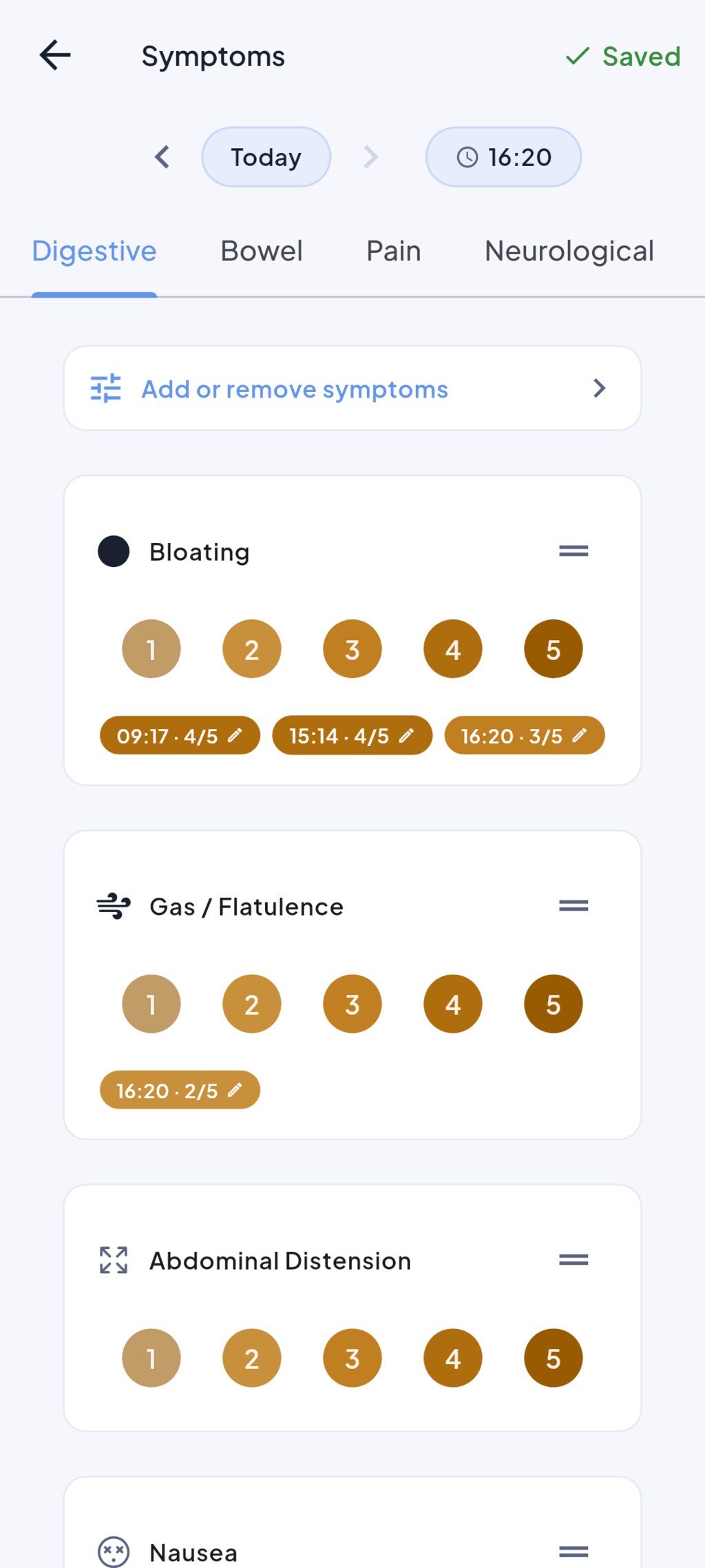 Rating symptoms