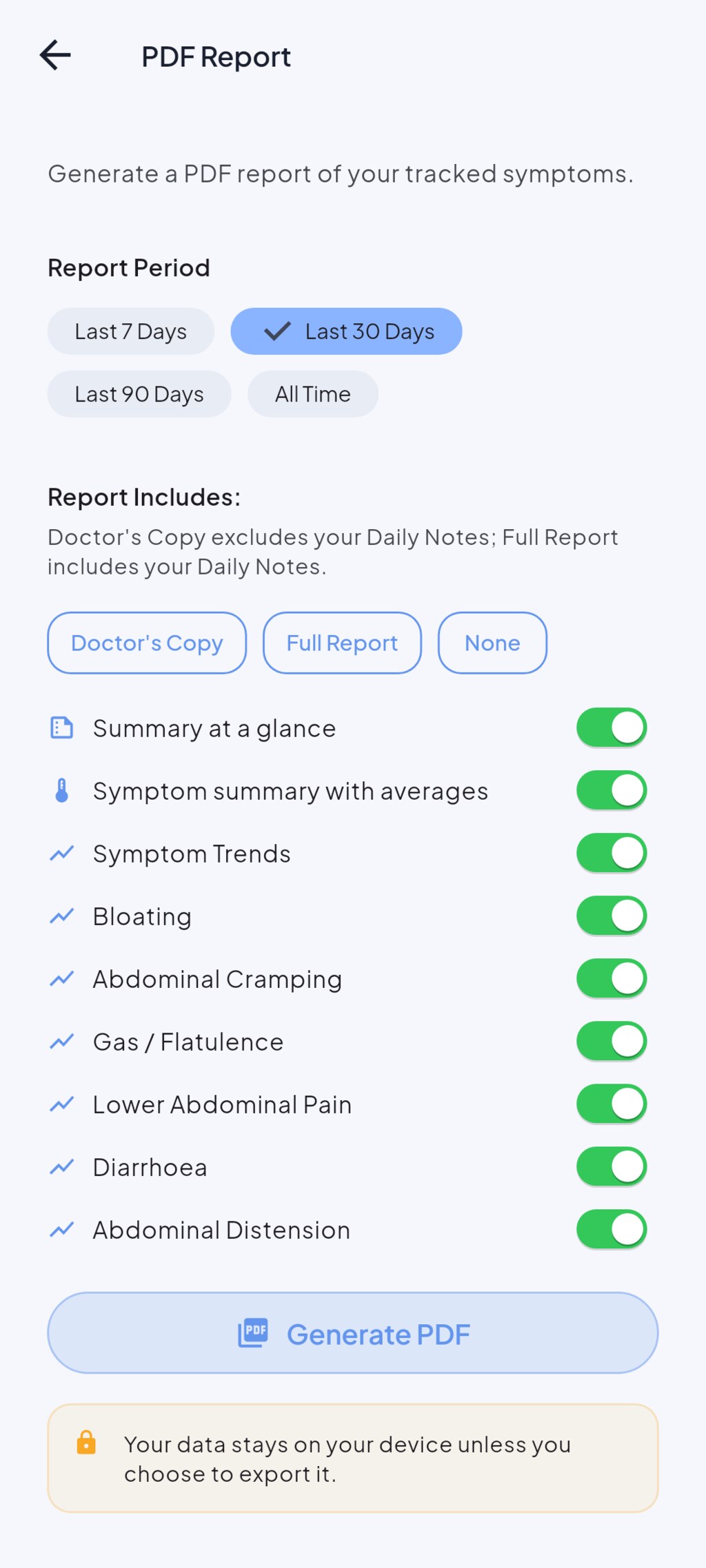 Doctor-ready PDF report