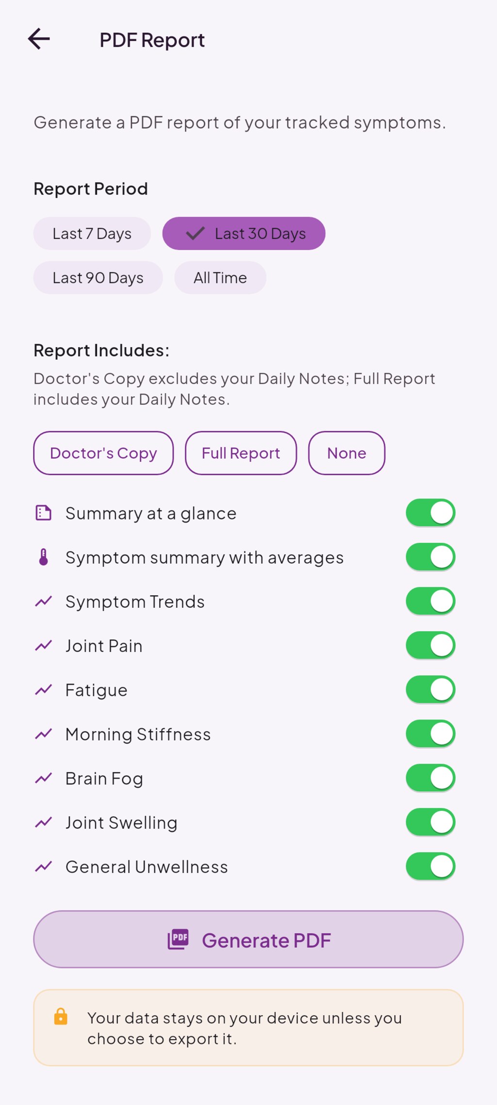 Doctor-ready PDF report