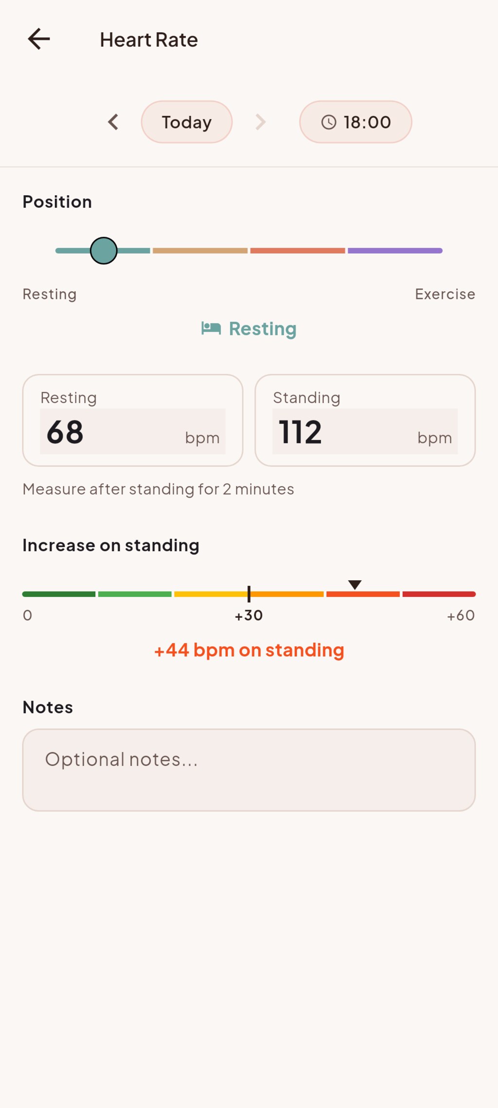 Heart rate by position, resting and standing