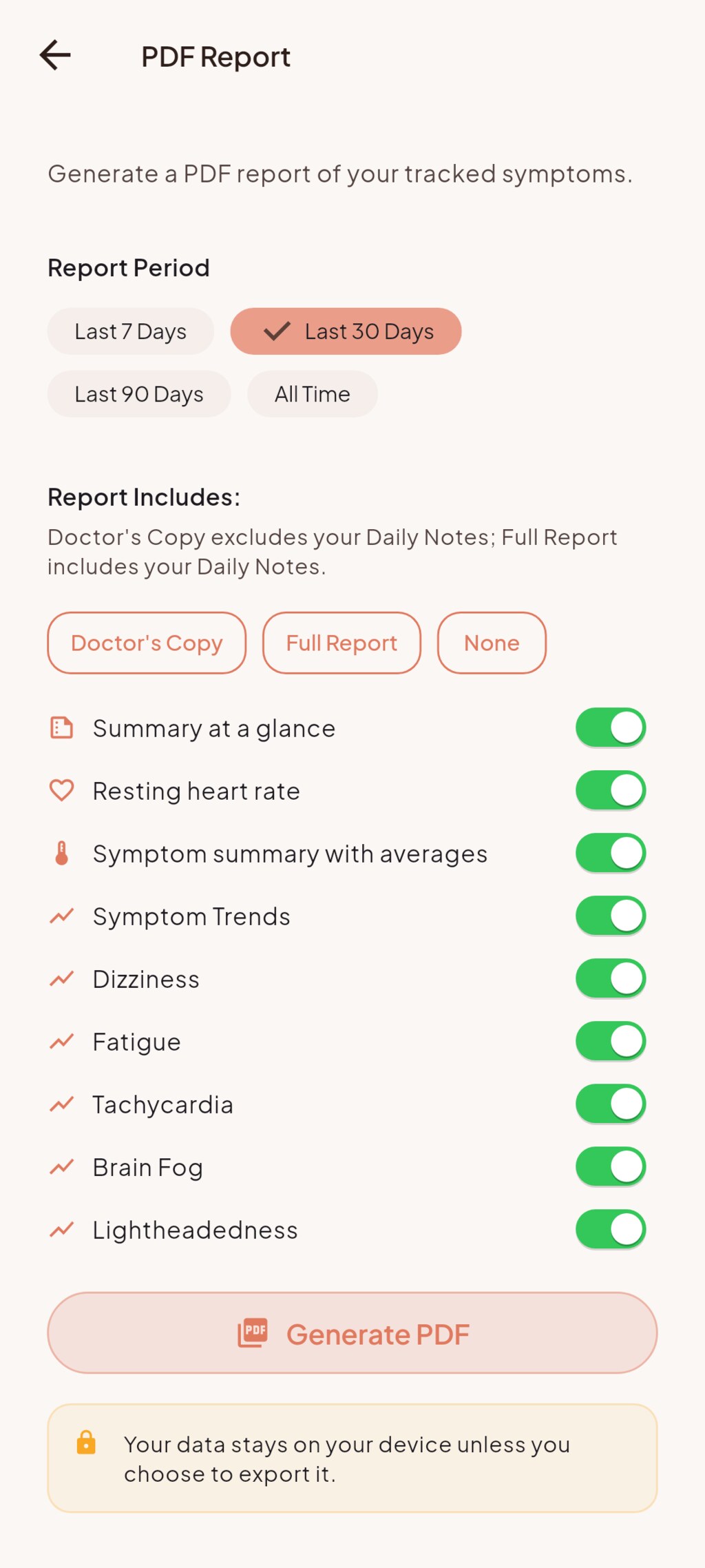Doctor-ready PDF report
